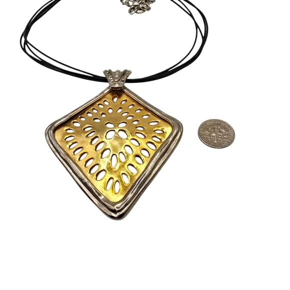 Chicos Necklace Statement Pendant 3" Gold Tone Layered Black Cord 14–16" Long - Picture 3 of 5
